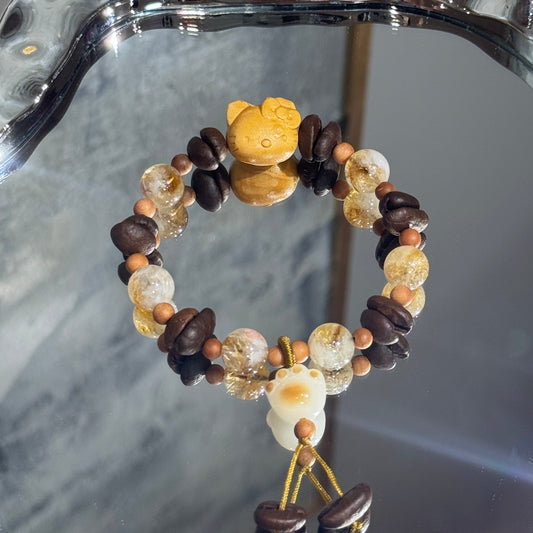 Kitty(wooden)with Citrine with coffee bean