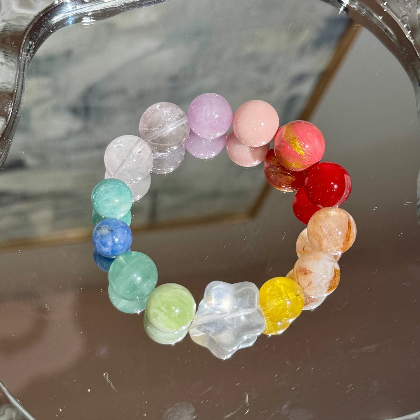 Star(clear quartz)with pink lacquer bead Diy bracelet