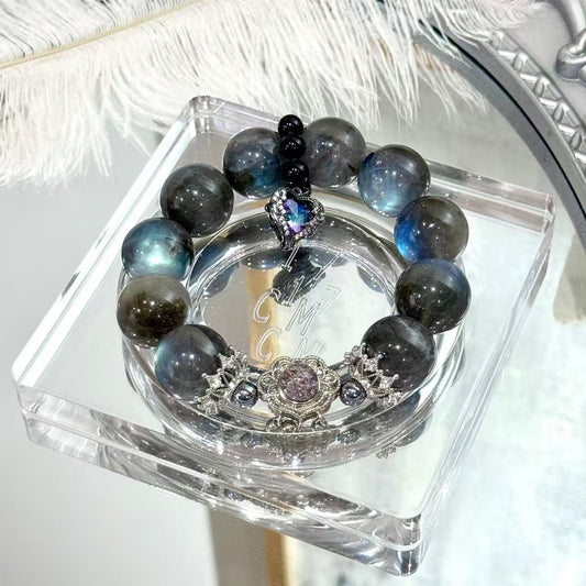 Black labradorite with garden quartz