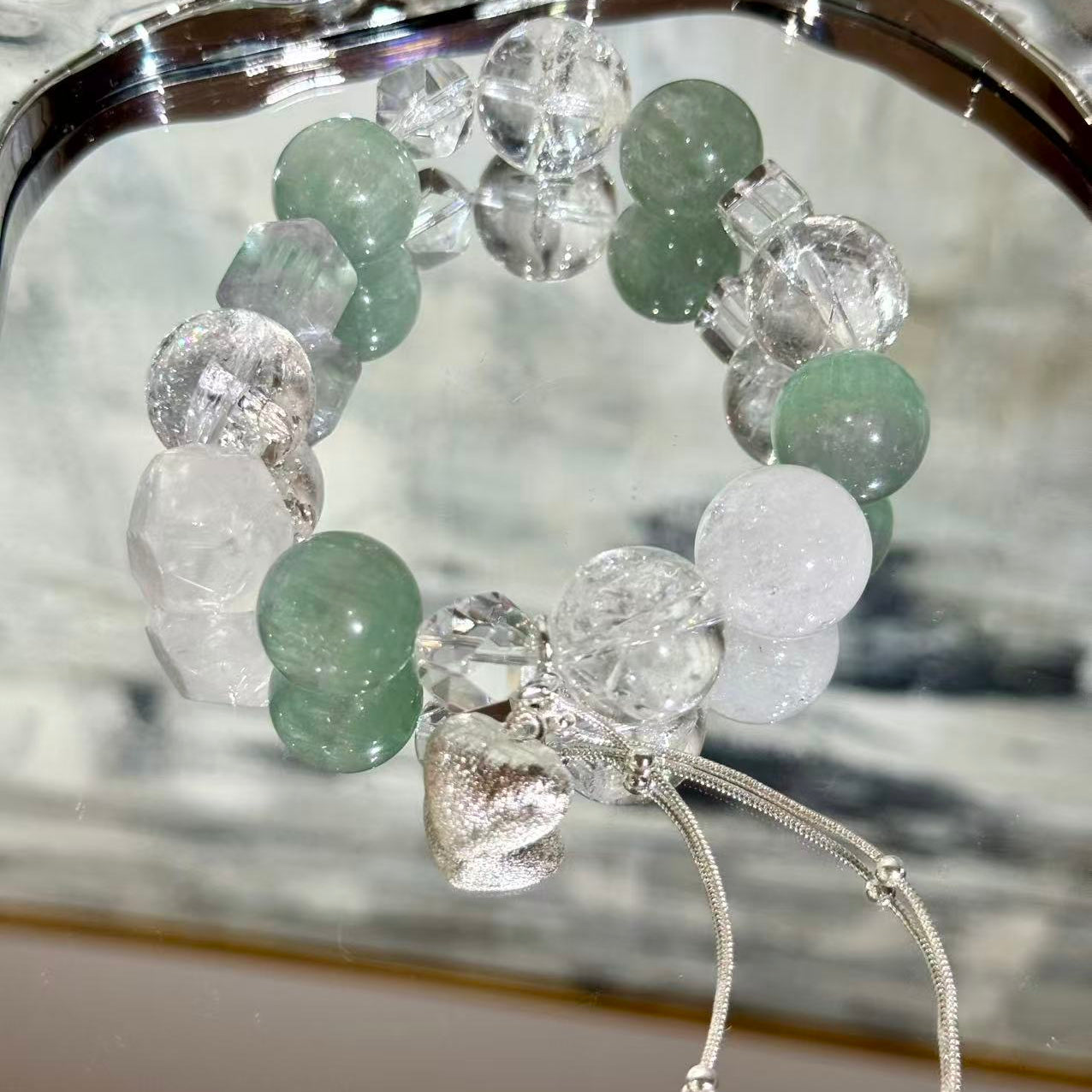 Clear quartz(rainbow crack)with green fluorite