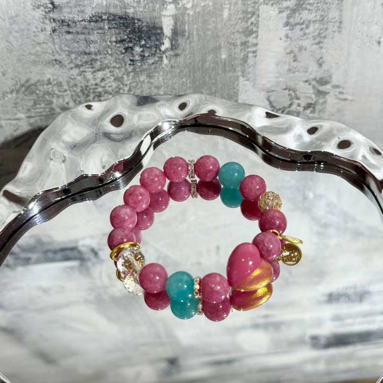 Rhodonite with Amazonite(Heart shape lacquer bead)