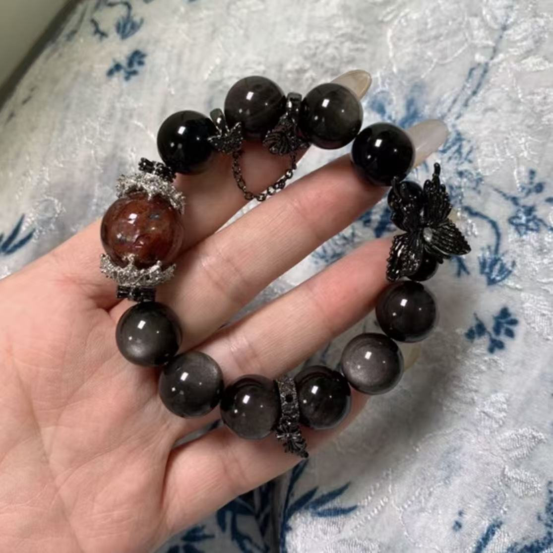 Silver obsidian with fire quartz