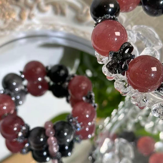 Straw berry quartz with silver obsidian