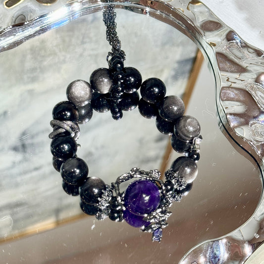 Amethyst with silver obsidian