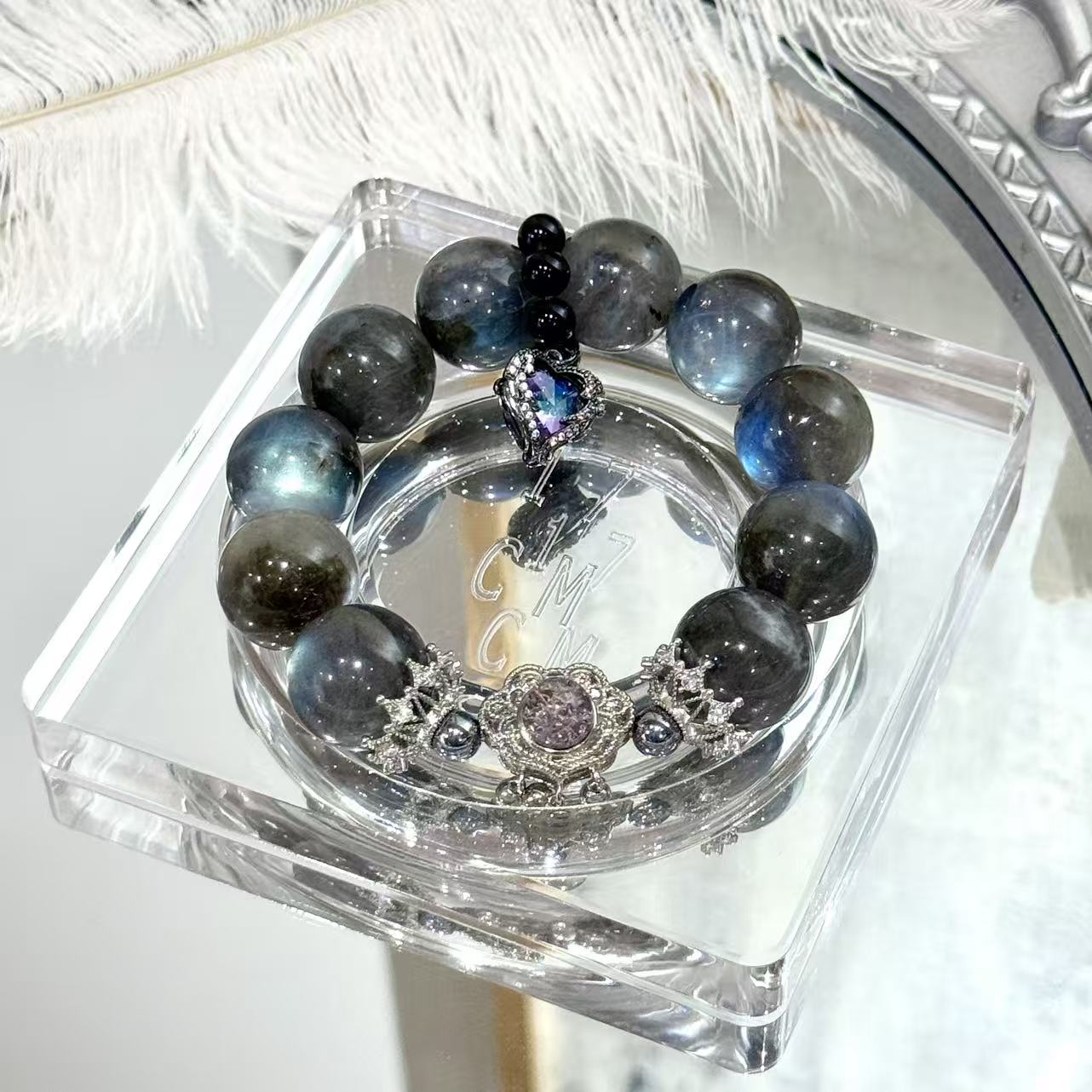 Black labradorite with garden quartz