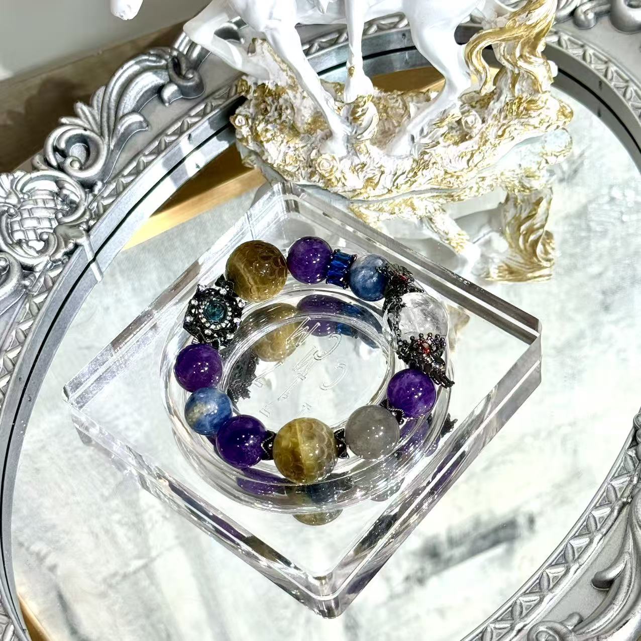 Dragon scale agate with Amethyst DIY bracelet