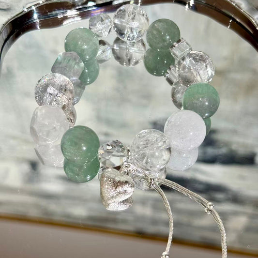 Clear quartz(rainbow crack)with green fluorite