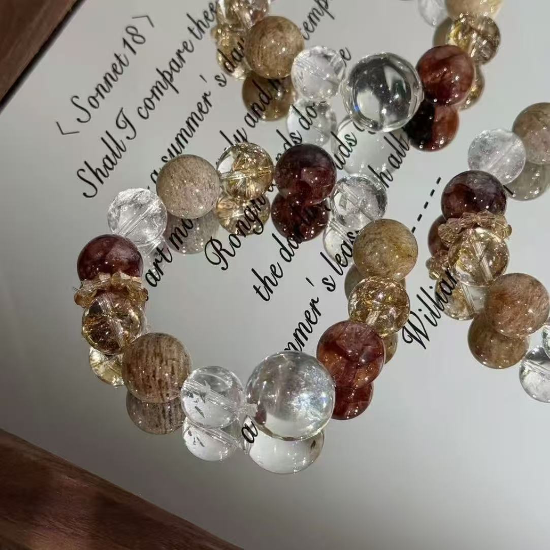 Clear quartz with garden quartz with fire quartz