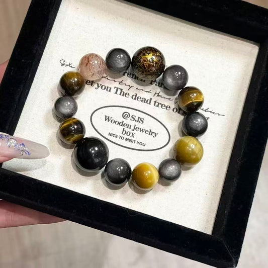 Lacquer with tiger eye with silver obsidian