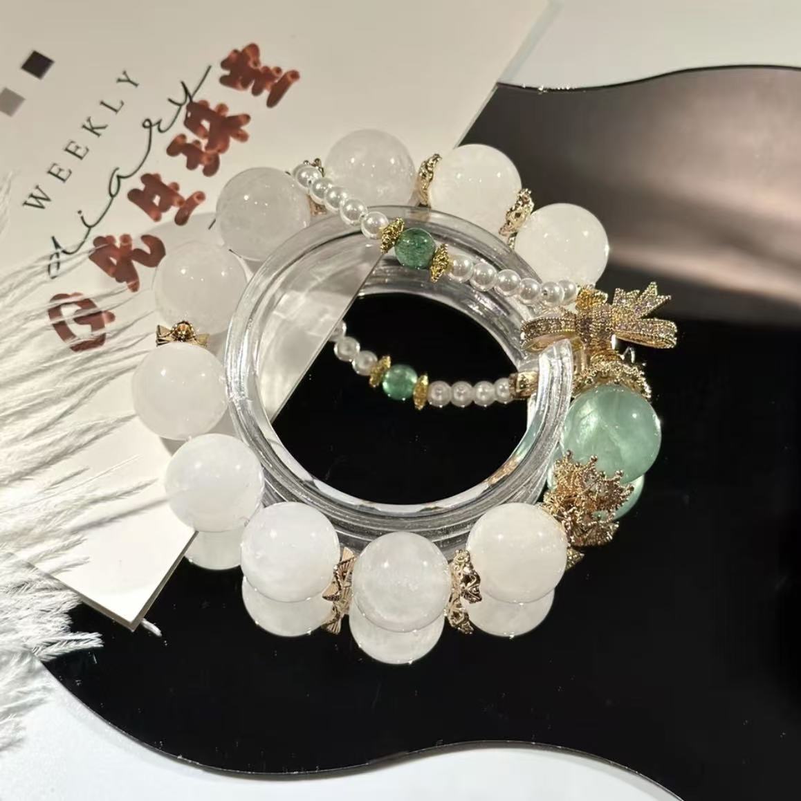 Clear quartz with green fluorite