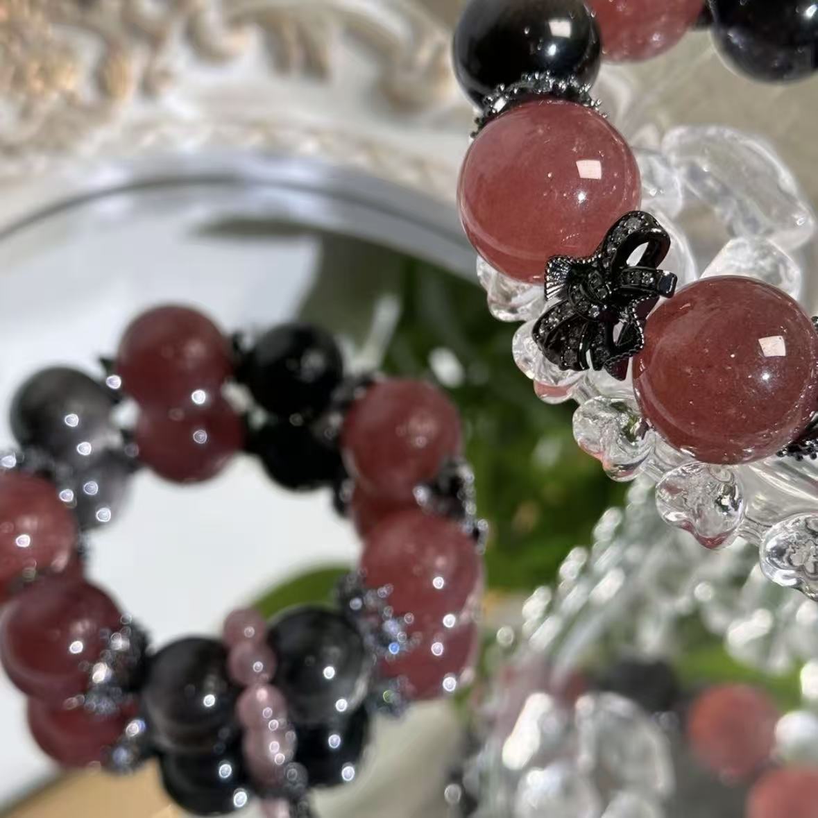 Straw berry quartz with silver obsidian