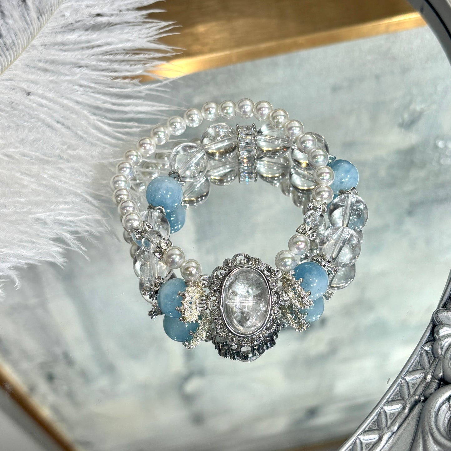 Pearl and aquamarine bracelet